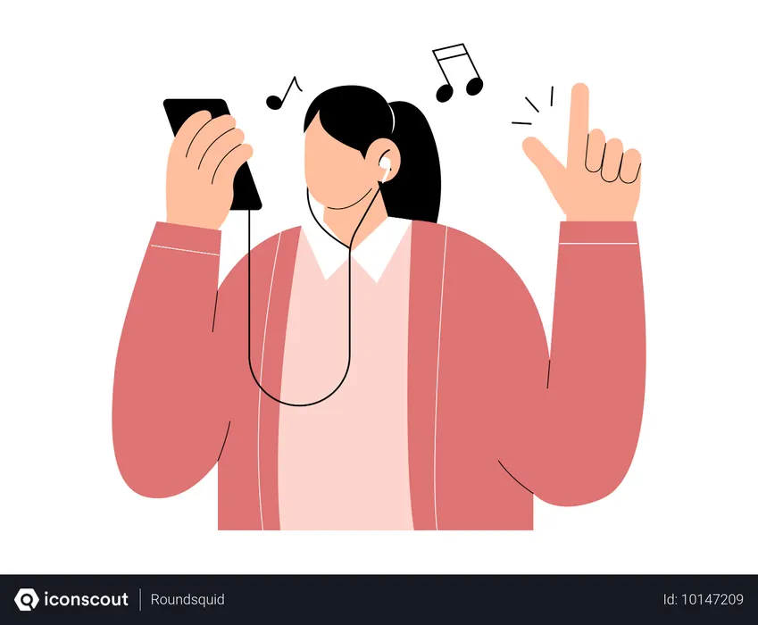 Free Mujer escuchando canciones con auriculares  Ilustración