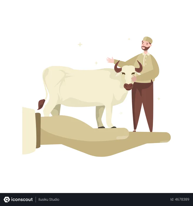 Free Muslim man with cow  Illustration
