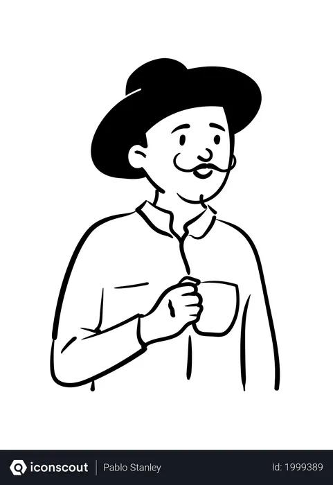 Free Mustache man holding tea cup  Illustration