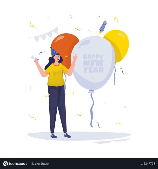 Free New year party balloon  Illustration