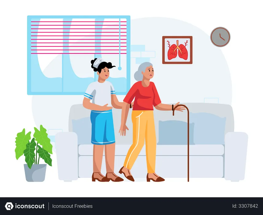 Free Nurse Helping patient for walking to wal  Illustration
