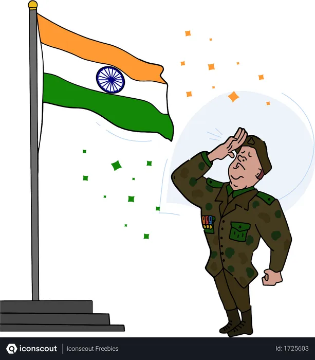 Free Oficial retirado del ejército saluda a la bandera nacional india  Ilustración