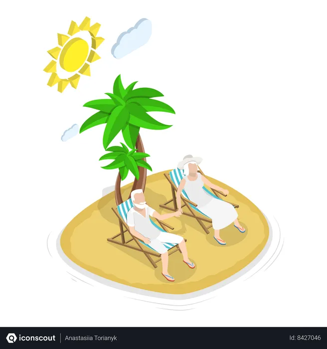 Free Old couple enjoying vacation on beach  Illustration