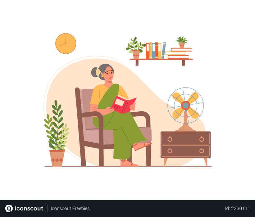 Free Old lady reading book  Illustration