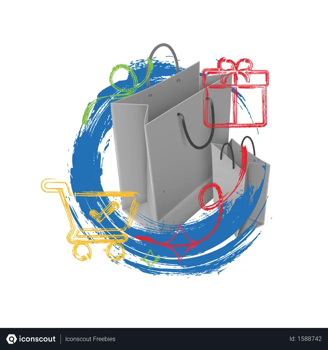 Free Online shopping concept with shopping bags and trolley  Illustration