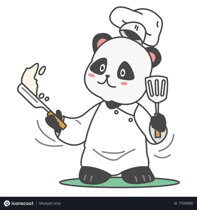 Free Panda Cooking with spatula  Illustration