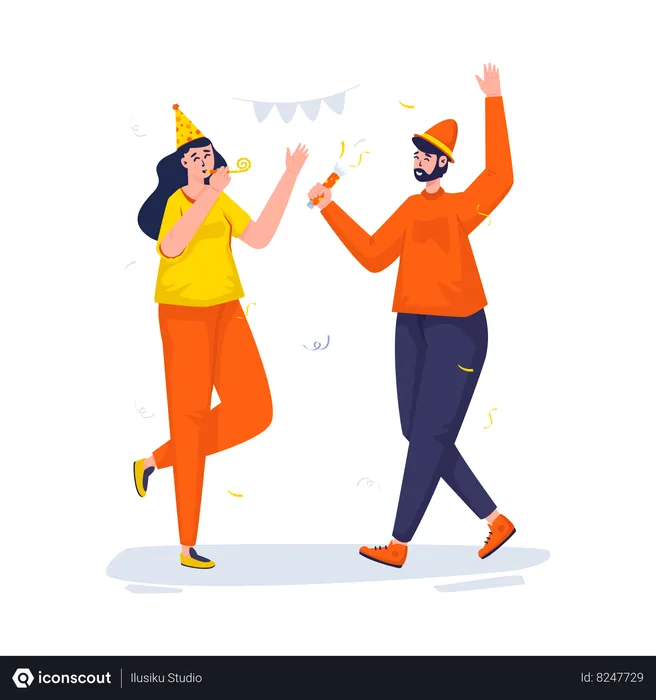 Free Pareja bailando celebra fiesta de año nuevo  Ilustración