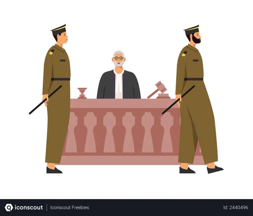 Free Police and judge in courtroom  Illustration