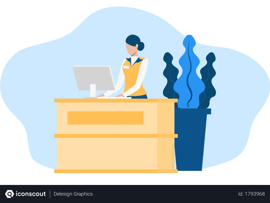 Free Receptionist working on her desk with laptop  Illustration