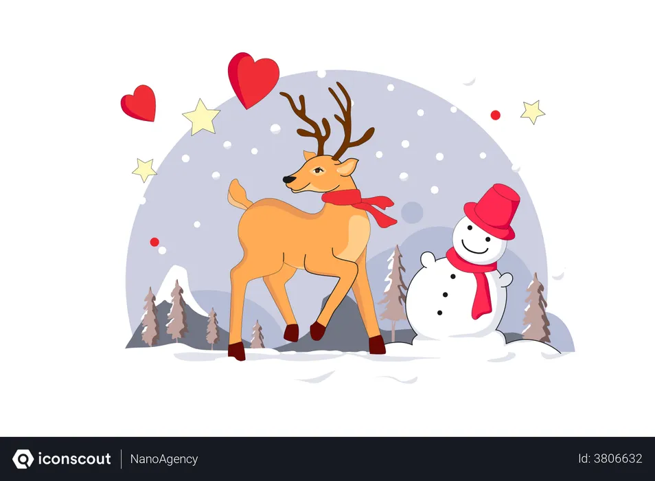 Free Reindeer and snowman  Illustration