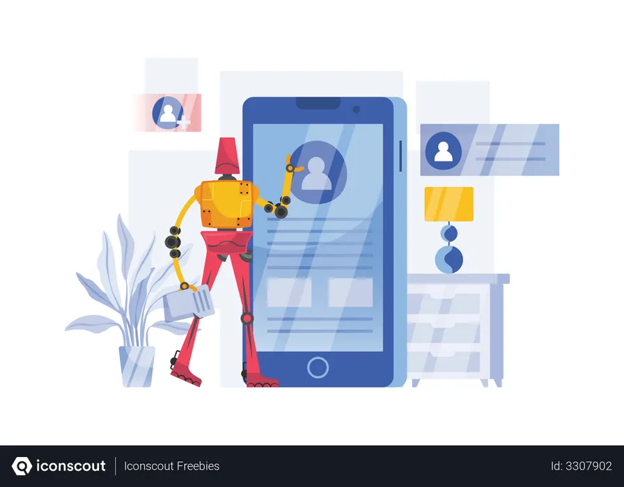 Free Robot checking user profile  Illustration