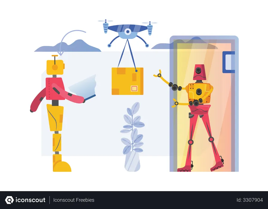 Free Robot doing parcel delivery  Illustration