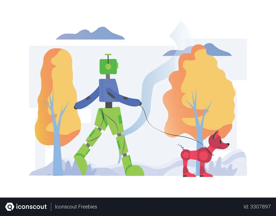 Free Robot walking with dog  Illustration