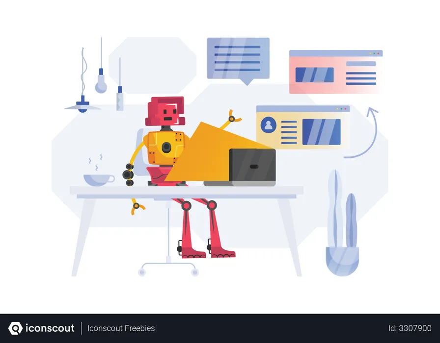 Free Robot working in office  Illustration