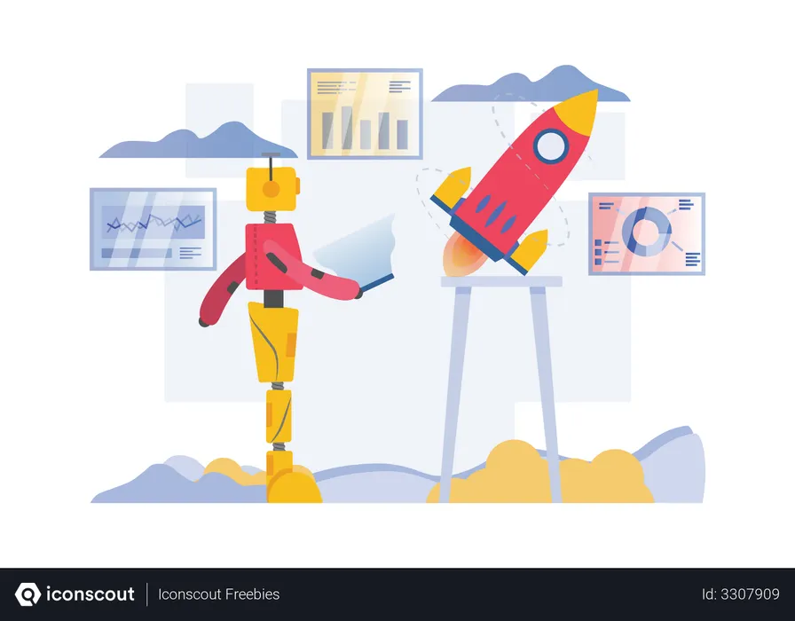 Free Robot working on startup  Illustration