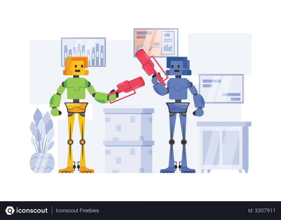 Free Robots doing business discussion  Illustration