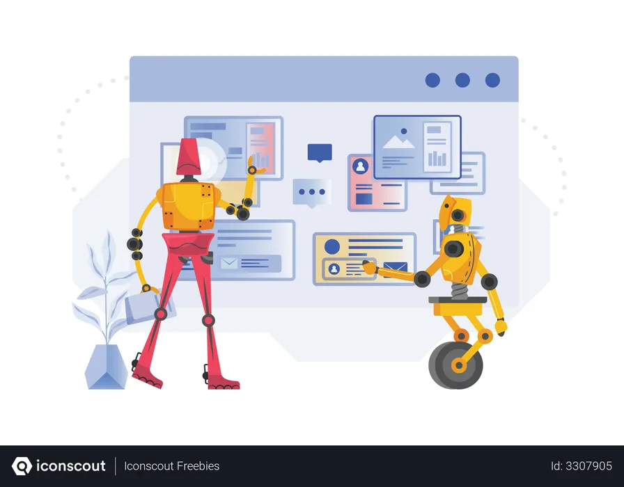 Free Robots doing data research  Illustration