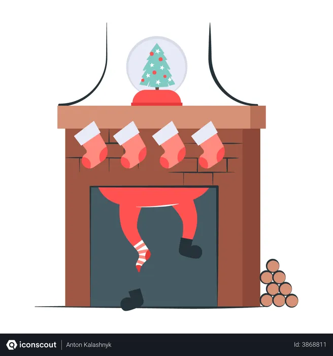 Free Santa Claus putting gifts in stockings  Illustration