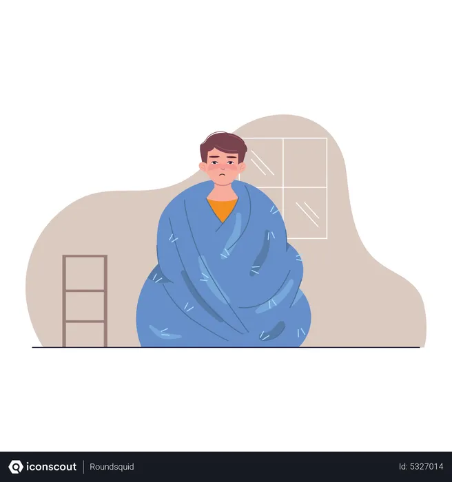 Free Sick man in blanket  Illustration