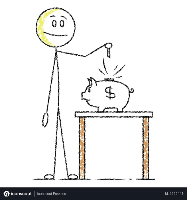 Free Stickman putting money in piggy bank  Illustration