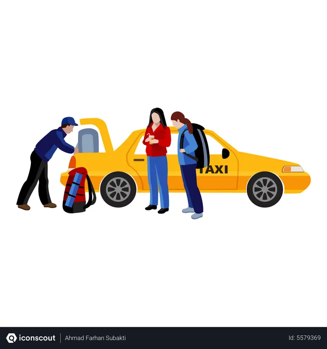 Free Taxi driver putting passenger Luggage in taxi trunk  Illustration