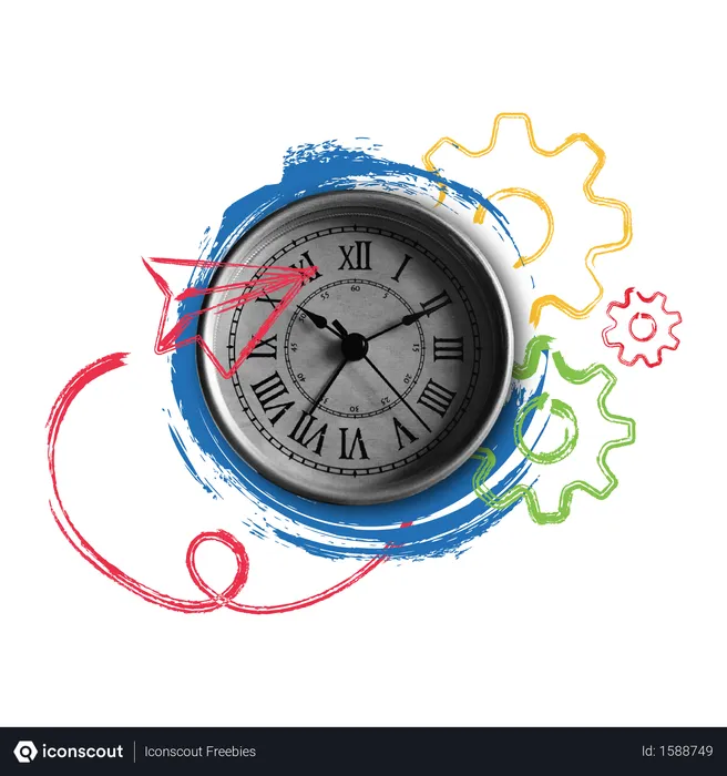 Free Time management concept with old clock image  Illustration