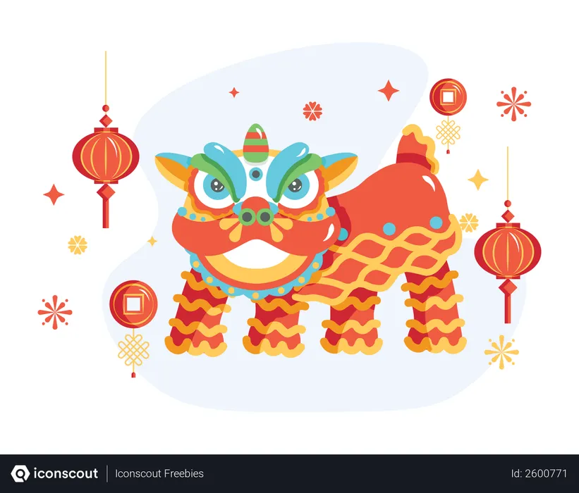 Free Traditional Chinese lion in dance festival  Illustration