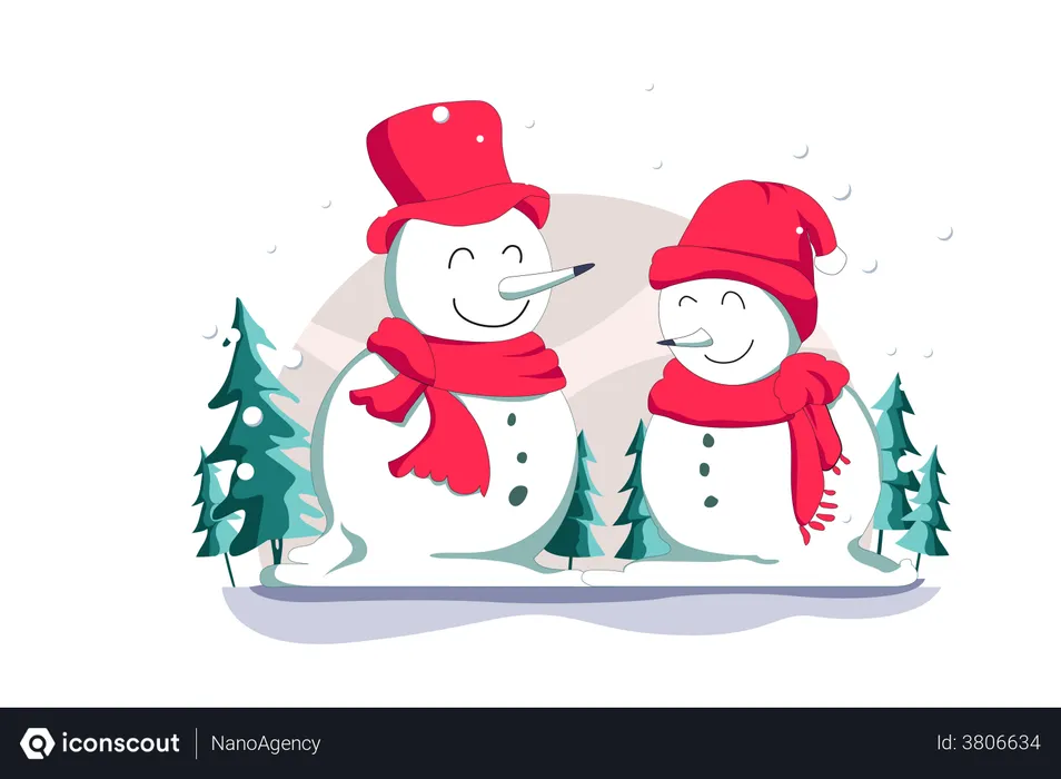 Free Two snowman standing together  Illustration