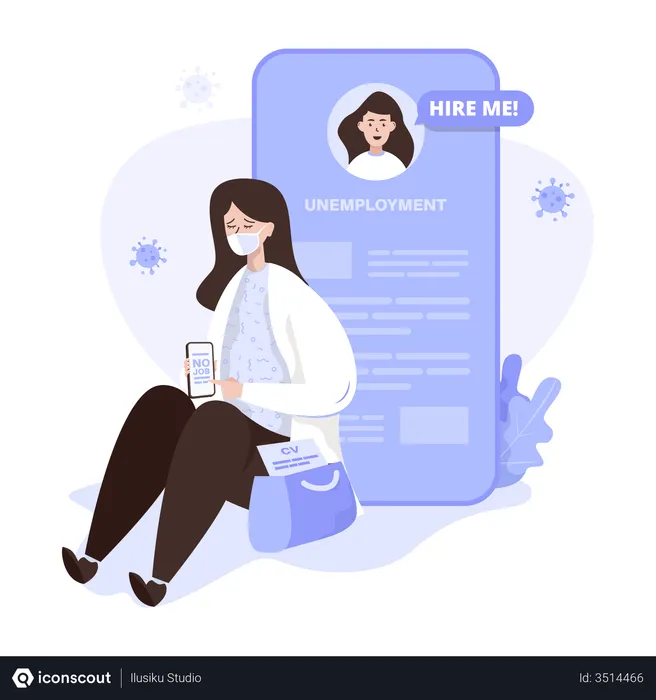 Free Unemployed woman with cv waiting for job opportunity  Illustration
