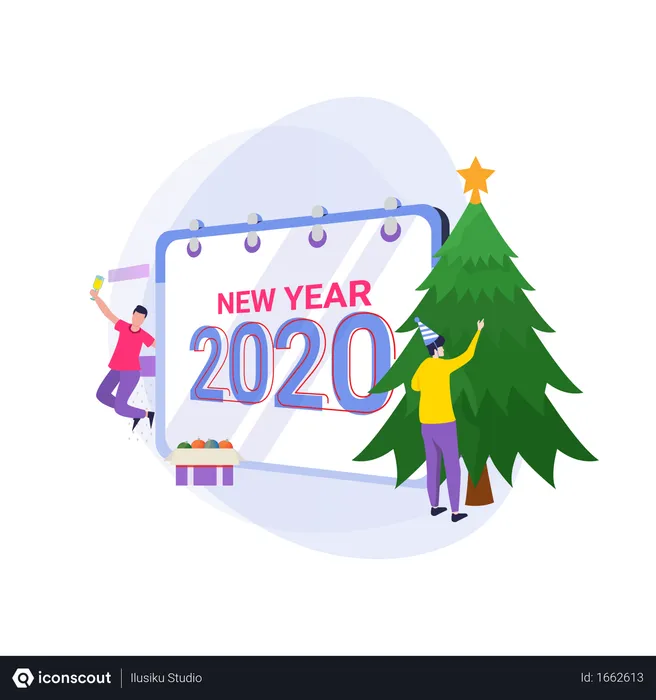 Free Waiting a New year and decorate a Christmas tree  Illustration