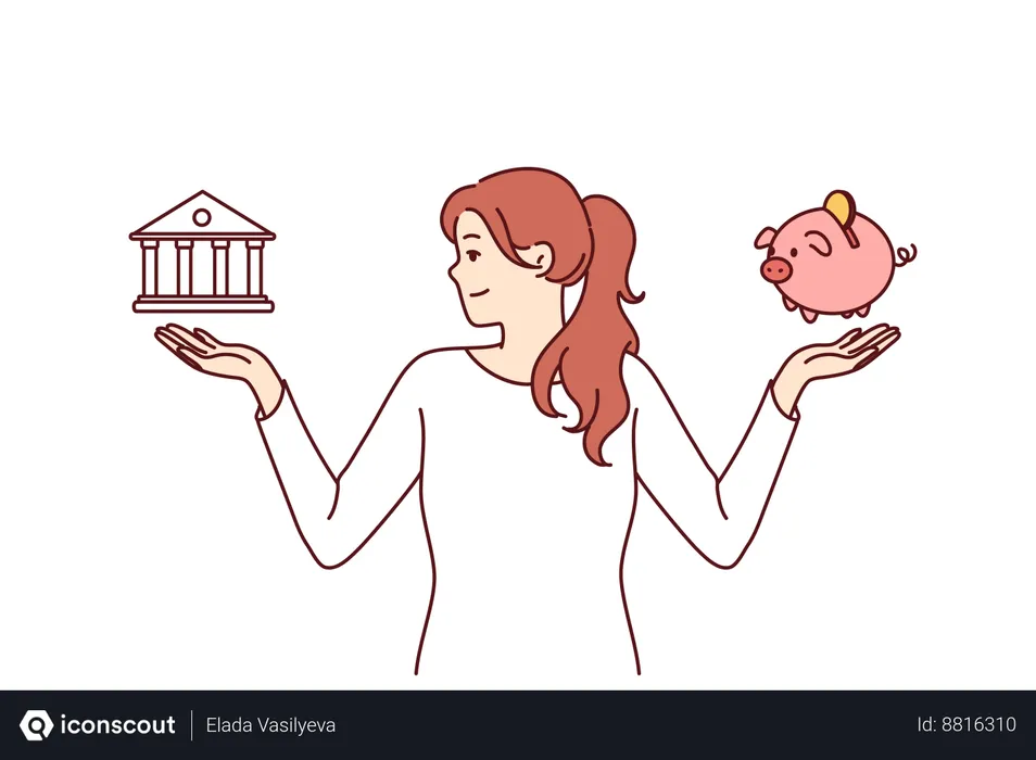 Free Woman balances between finance and investment  Illustration