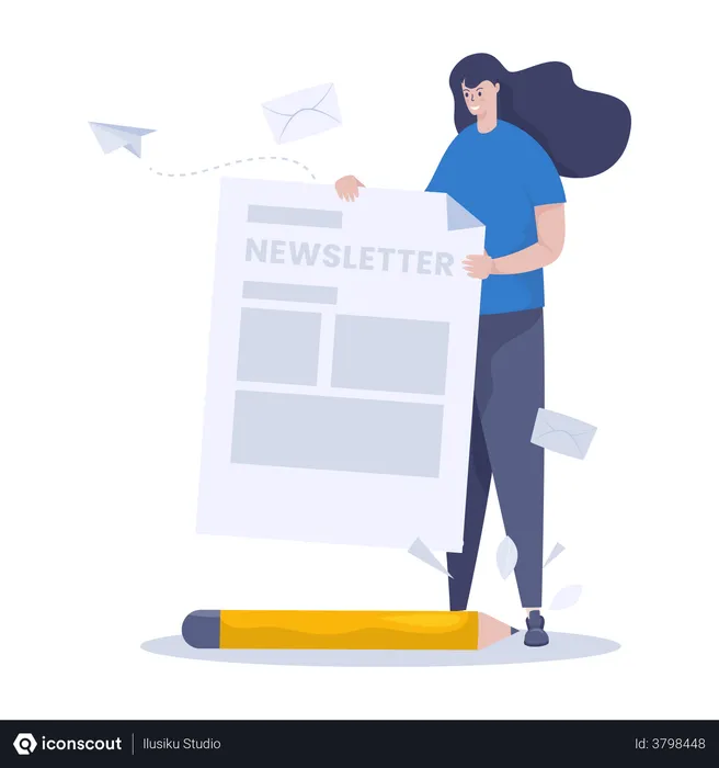 Free Woman composing newsletter  Illustration