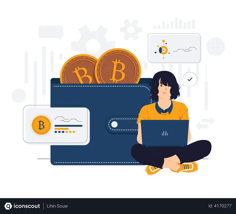 Free Woman doing bitcoin trading  Illustration