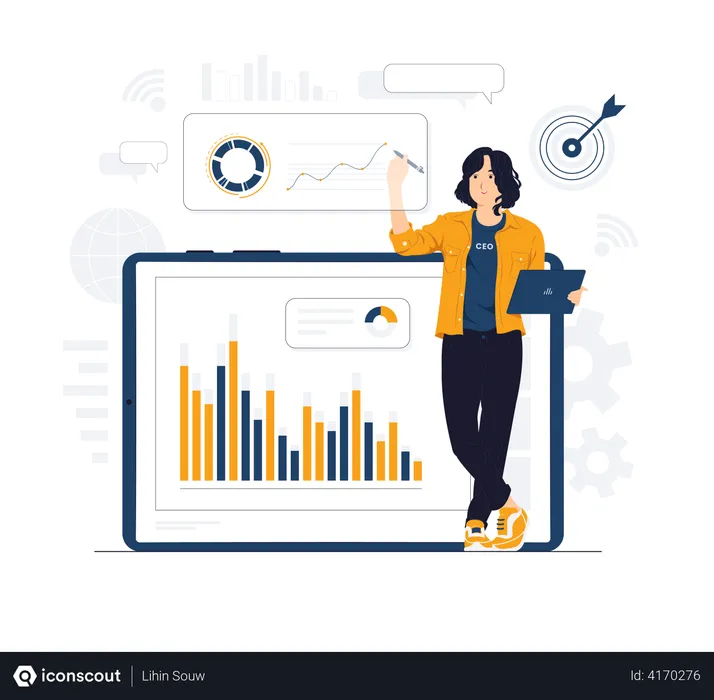 Free Woman doing online market analysis  Illustration