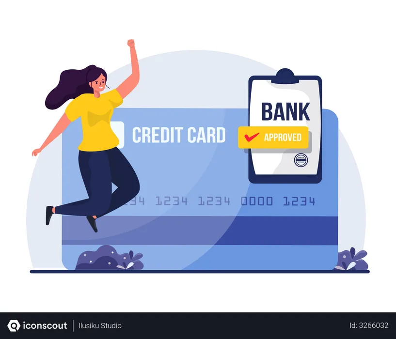 Free Woman got approval for Credit card application  Illustration