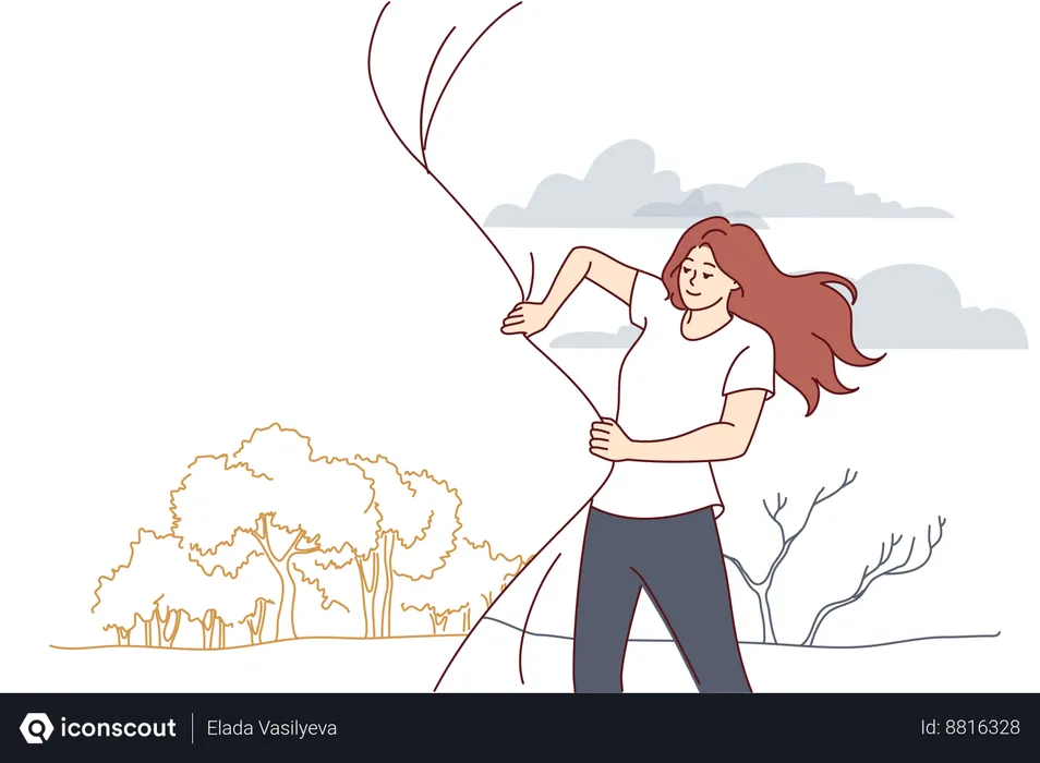 Free Woman is on forest hike  Illustration