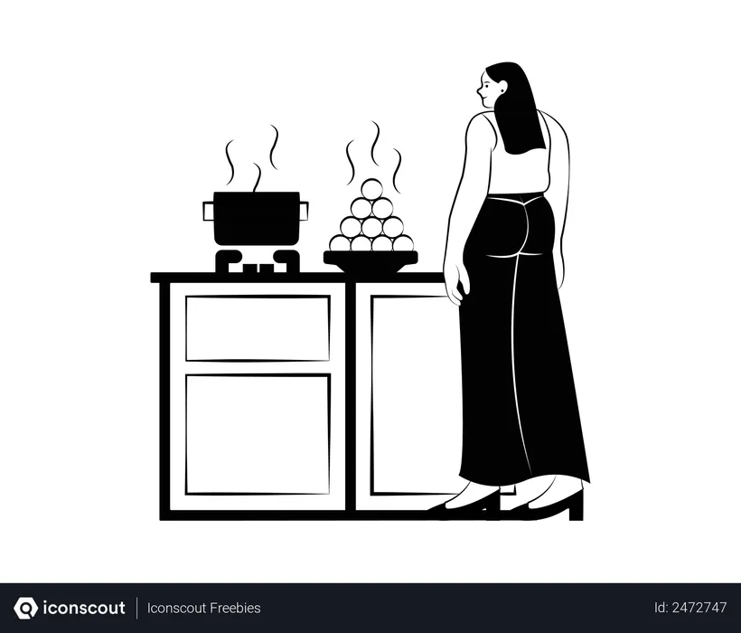 Free Woman making sweets and snacks for diwali  Illustration