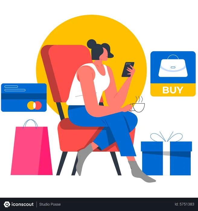 Free Woman paying via card for online shopping  Illustration