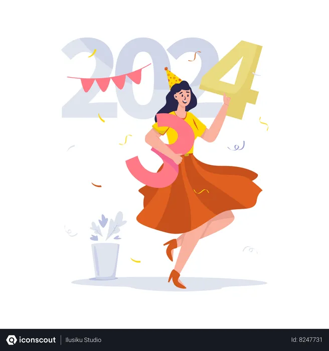 Free Woman replaces number 3 to 4 celebrate new year  Illustration