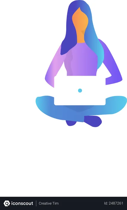 Free Woman sitting and working on laptop  Illustration