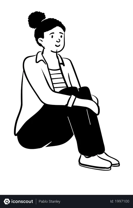 Free Woman Sitting Holding Both Legs  Illustration