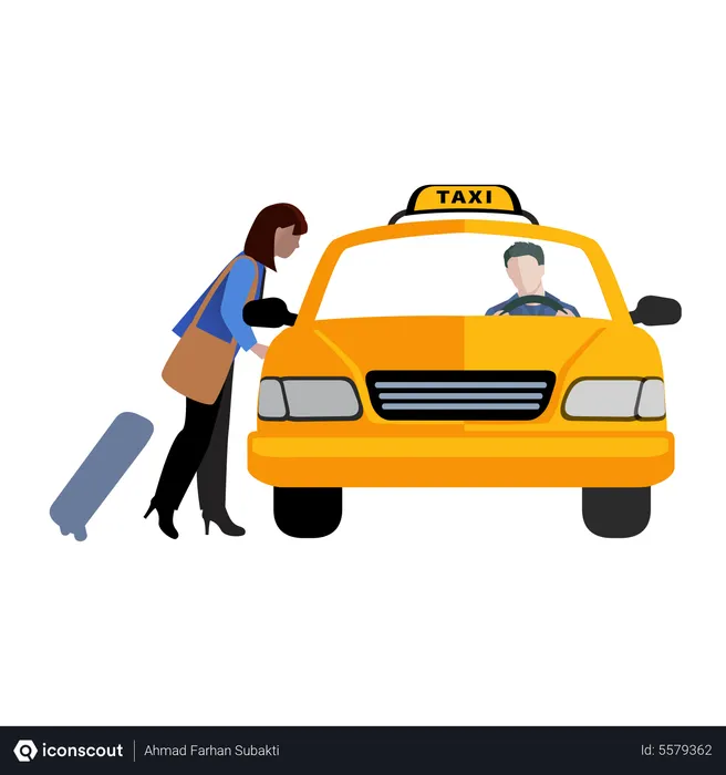 Free Woman Talking Taxi Driver  Illustration
