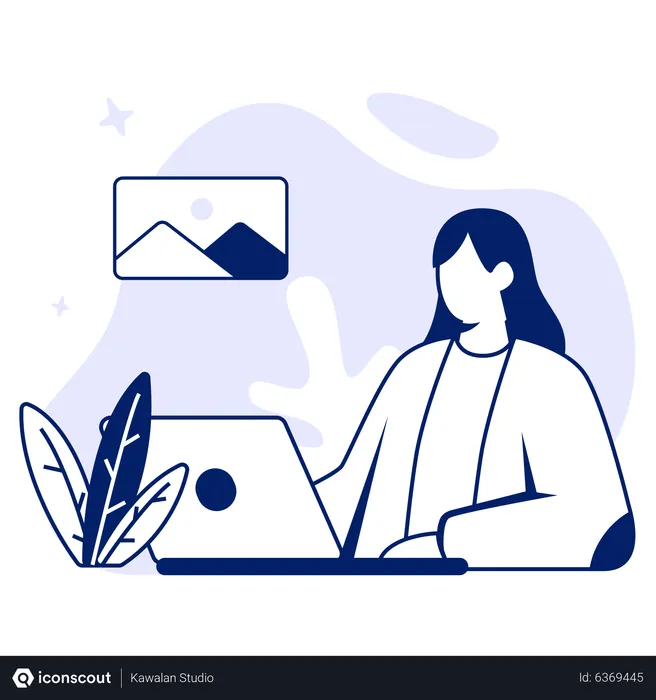 Free Woman working on computer  Illustration
