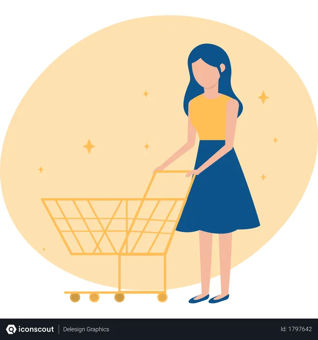 Free Women doing shopping with trolley with market  Illustration