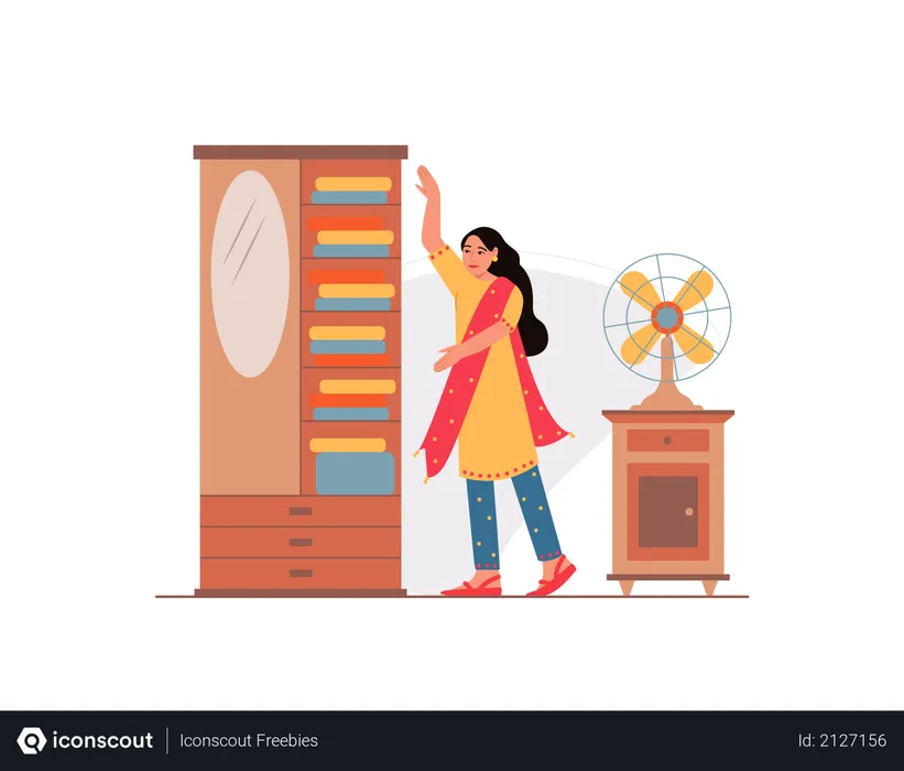 Free Women taking clothes out of the cupboard  Illustration