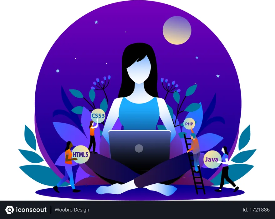 Free Women Web Developer with laptop  Illustration