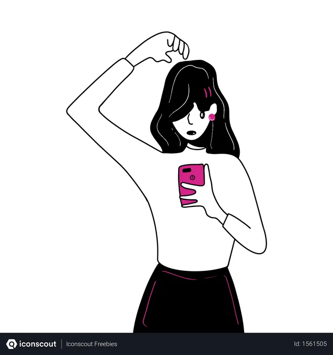 Free Young girl taking selfie in her phone  Illustration