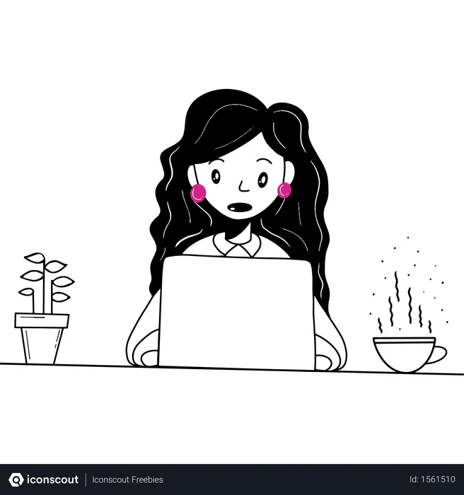 Free Young lady working on laptop  Illustration