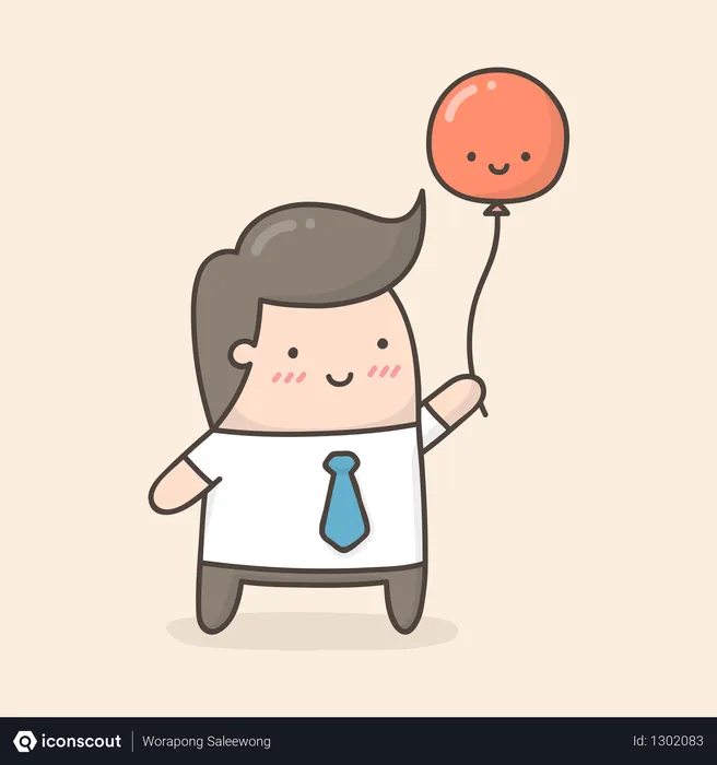 Free Young man holding red balloon  Illustration