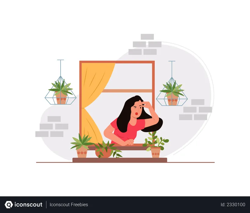 Free Young woman looking out of window  Illustration